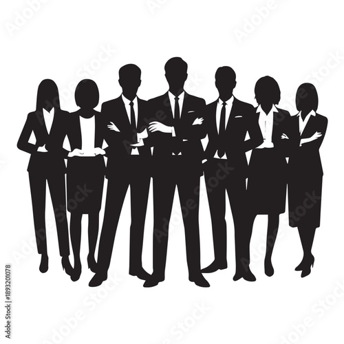 Business people , silhouettes, group of standing business men and businesswomen	
