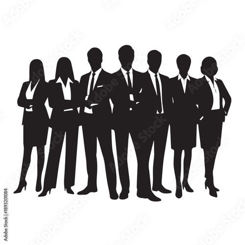Business people , silhouettes, group of standing business men and businesswomen	
