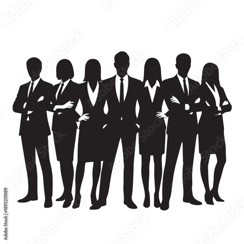 Business people , silhouettes, group of standing business men and businesswomen	
