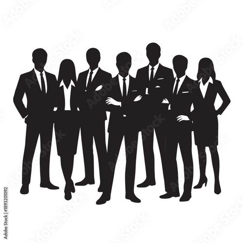 Business people , silhouettes, group of standing business men and businesswomen	
