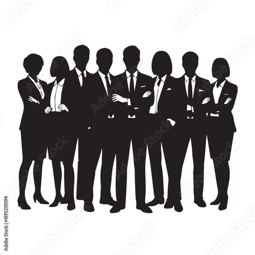 Business people , silhouettes, group of standing business men and businesswomen	
