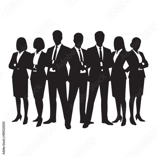 Business people , silhouettes, group of standing business men and businesswomen	
