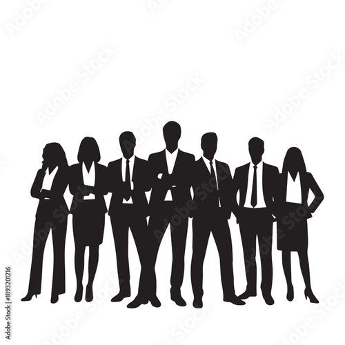 Business people , silhouettes, group of standing business men and businesswomen	
