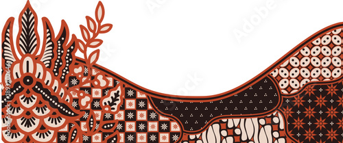 Batik Patterns Border Frame with Abstract Botanical Design in Earthy Tones