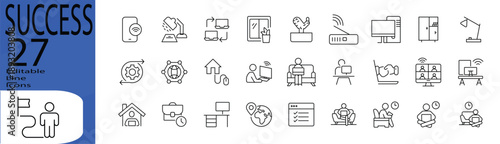 Success line editable icon set. Editable stroke. Vector illustration.