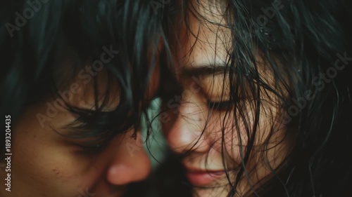Intimate Close Up of Couple Sharing Tender Emotional Moment	
