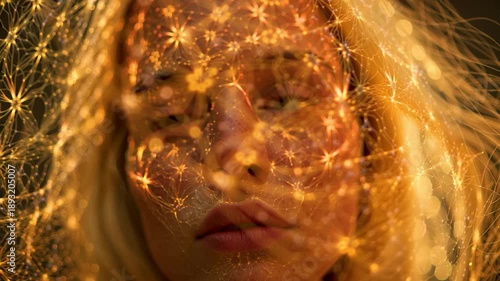 Woman with closed eyes surrounded by glowing neural connections