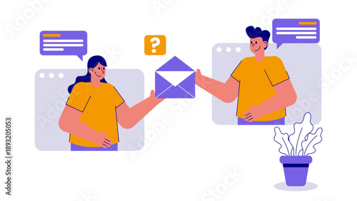 People communicating through digital screens sending email messages