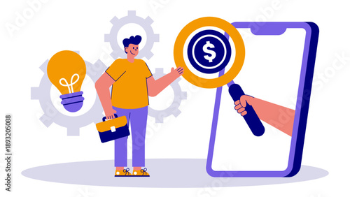 Investor using magnifying glass to find investment opportunities