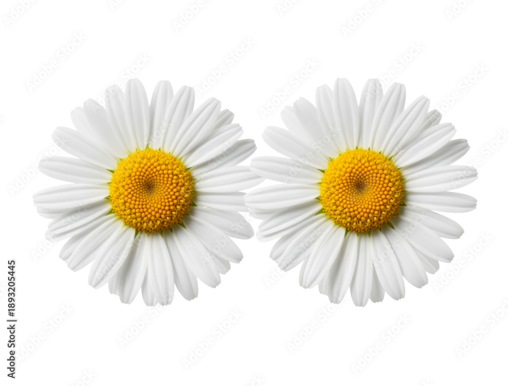 Obraz premium Contrasting Twin Daisies on Black Canvas Symbolizing Duality, Balance, and Minimalist Elegance in Nature