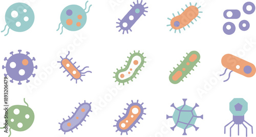 Cartoon Bacteria and Virus Microorganism Illustration Set in Flat Style