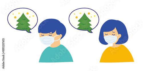 花粉に苦しんでいる人のイラスト/Illustration of a person suffering from pollen allergies