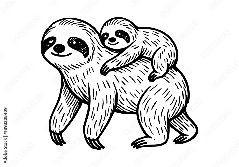 Obraz premium Sloth hand drawn simple sketch vector illustration