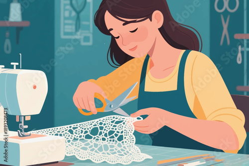 Illustration Of A Tailor Cutting Material To Tidy Up The Material That Has Just Been Sewn Vector Design Template