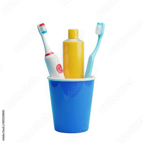 3d rendered toothbrush and toothpaste holder