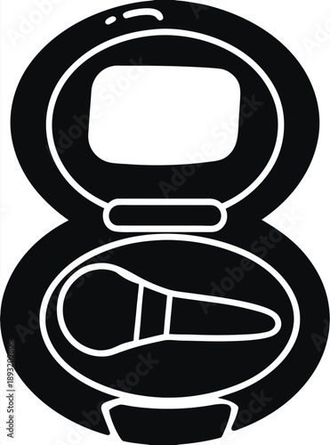 Vector silhouette of blusher compact featuring rectangular mirror and horizontal brush inside case for beauty design project
