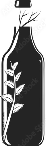 Minimalist black bottle icon with gray cap on white background vector illustration for beverage labels and packaging design
