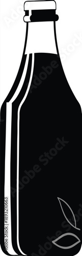 Minimalist black bottle icon with gray cap on white background vector illustration for beverage labels and packaging design
