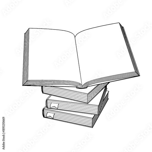 Outline for Coloring of Hardcover Book with Bookmark on White Background. Vector Illustration.