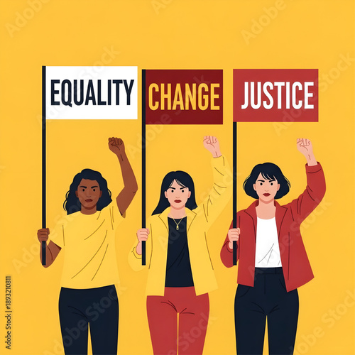 Empowering women raising voices for social change, equality, and justice during a peaceful protest or demonstration