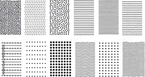 Abstract patterns of dots, lines, and waves in black and white , pattern, abstract, texture, background,