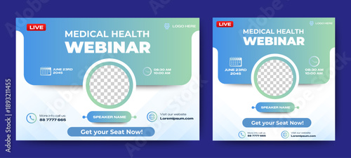 Medical Health live webinar banner invitation and social media post template. Health webinar invitation design