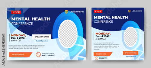 Medical Health live webinar banner invitation and social media post template. Health webinar invitation design