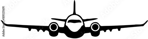 Silhouette of an airplane in flight against a white background.