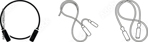 Jump rope and fitness accessory icons set with skipping cord variations for workout training and exercise design