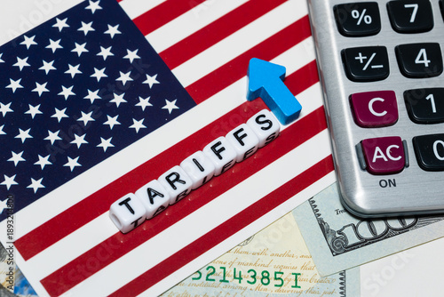 Usa flag and tariffs concept with rising arrow