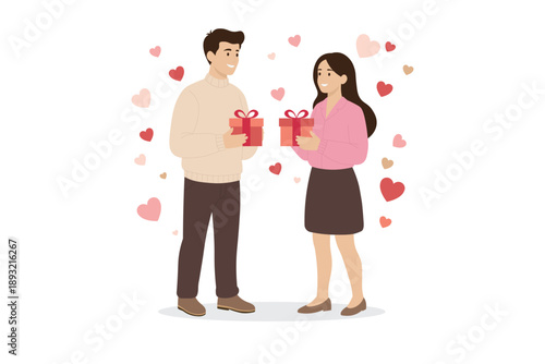 valentines day couple gift exchange illustrater