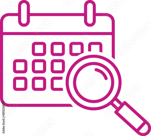 Calendar under magnification isolated on white background, illustration