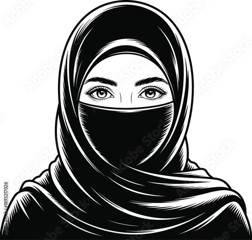 Woman Wearing Black Hijab with Niqab Covering Face