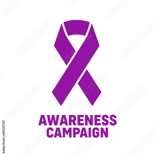 Purple awareness ribbon with Awareness Campaign text isolated on white background for medical and social support concept vector illustration