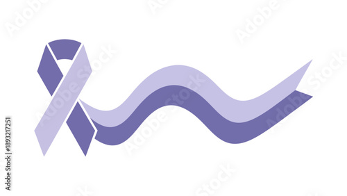 Purple awareness ribbon illustration with a flowing wavy tail isolated on a white background for healthcare and World Cancer Day concept
