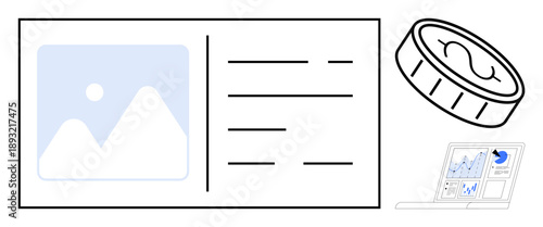 Finance management, budgeting tools, investment tracking, digital payment, statistics analysis, business insights. Coin, analytics chart and financial data layout. Finance and budgeting concepts