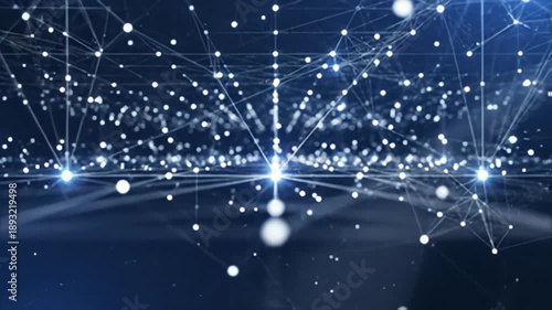 Connected dots network forming abstract data visualization background
