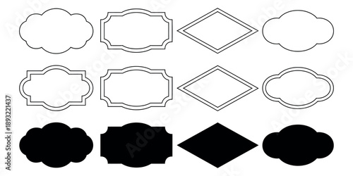 Ornate Vintage Frame and Banner Collection featuring classic decorative borders, retro shapes, and Victorian-style labels for elegant branding.