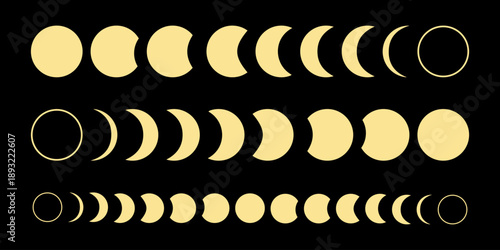 Phases of the moon astronomy icon set, symbol. isolated on transparent background