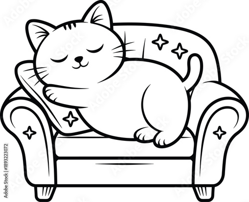 Sleeping Cat on Star Pattern Armchair black and white
