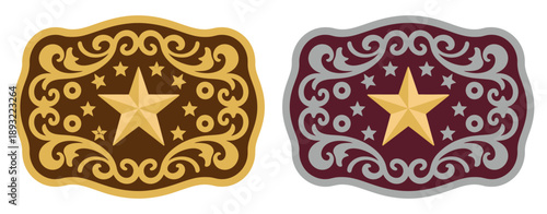 Sheriff Star Badge Cowboy Belt Buckle Wild West Texas Five Point Star Decorative Frame Vector Illustration