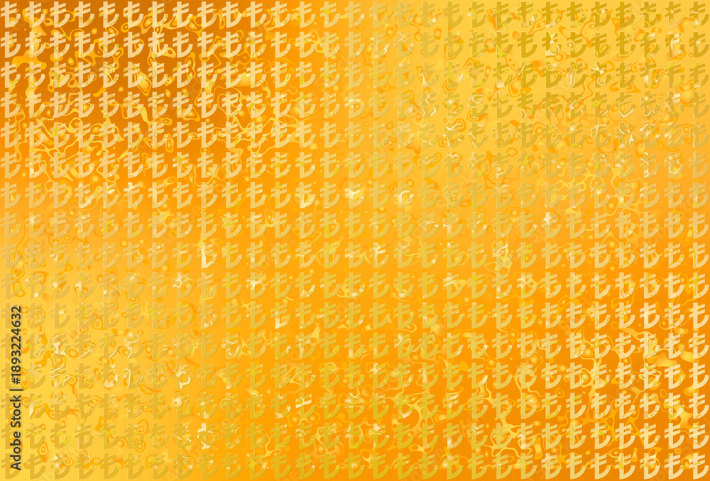 Naklejka premium 「トルコ・リラ」版、世界通貨記号パターン入りの豪華な金色背景背素材