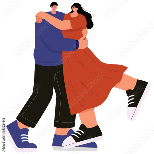 Relationship Illustration. Vector illustration of Couple embracing in a dance pose, representing romance, love, partnership, and affectionate relationship celebration. Isolated on background