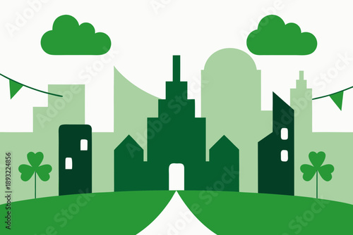 Minimal St. Patrick’s Day City Vector Illustration