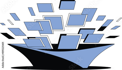 Abstract Blue Rectangles Exploding from a Black and Blue Shape