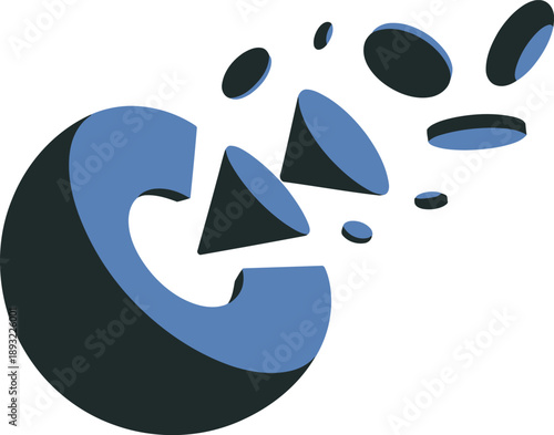 Abstract 3D Geometric Shapes Exploding and Floating in Space