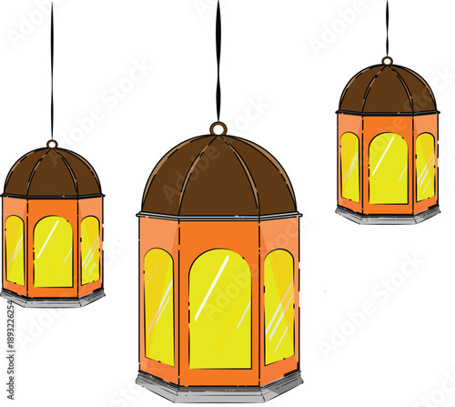 Ramadan Lanterns Glowing at Night with Stars Illustration