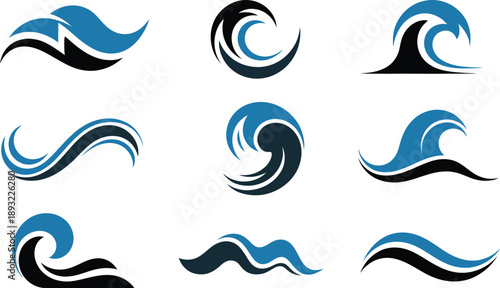 Collection of Abstract Blue and Black Wave and