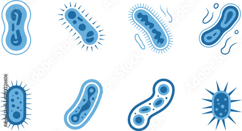 Collection of Stylized Blue Bacteria and Microorganism
