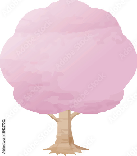 手描き水彩の満開の桜の木イラスト